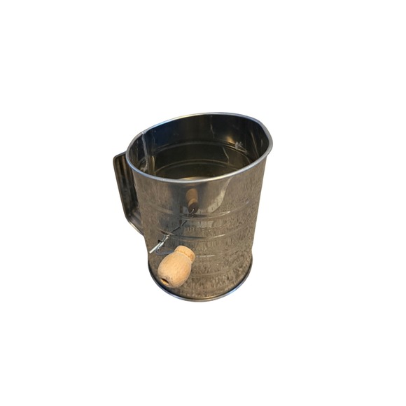 Other - Vintage Stainless Steel Flour Sifter 3 Cup Hand Crank Wooden Knob Kitchen Tool